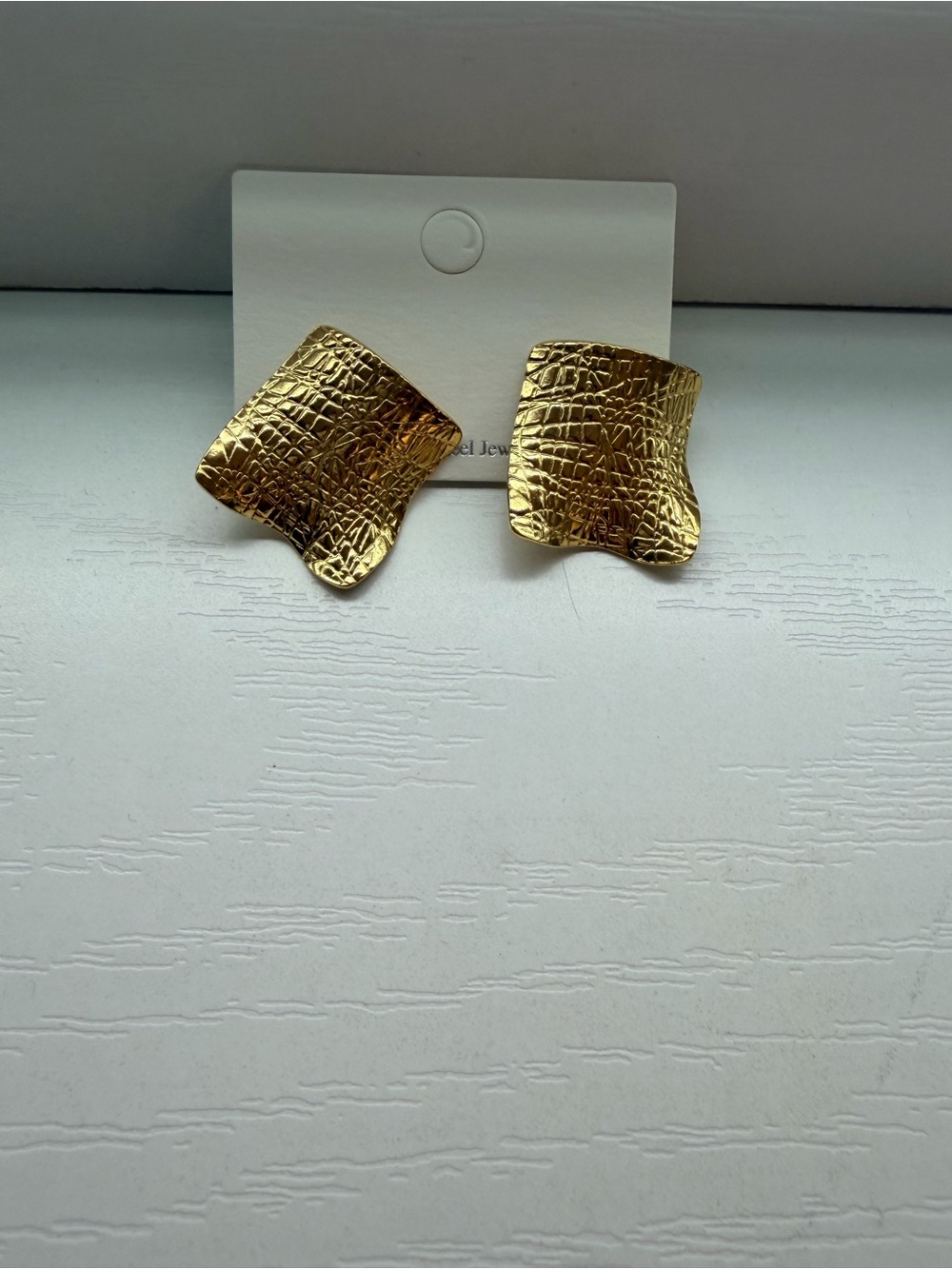 Gold Textured Wave Statement Earrings - Women Jewelry